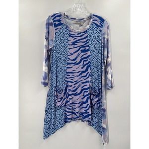 LOGO Lori Goldstein Women’s Mixed Animal Print Watercolor Wynnona Tunic Top XS​